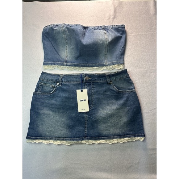 Love Tree Dresses & Skirts - Love Tree Denim Skirt and Strapless with Lace Top Set Women's Size Large NWT